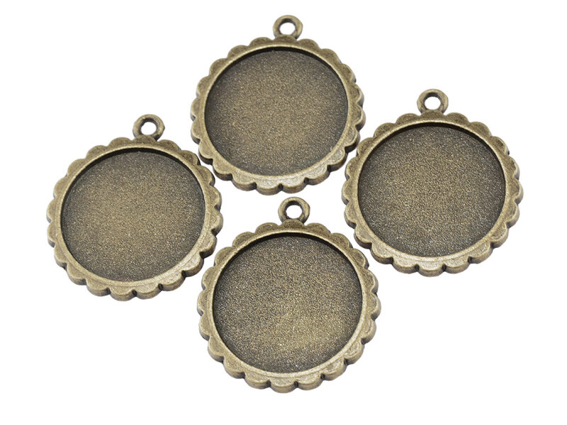 Fassungen mit Blumenrand für 20 mm Cabochons in antik bronzefarben 4 Stück