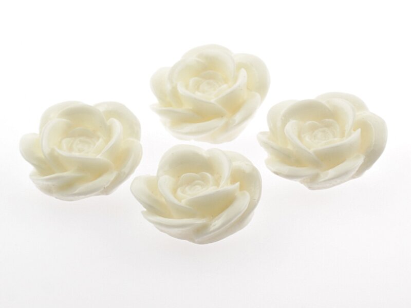 4 Cabochons in weiß, als Rose gefertigt, 19 mm