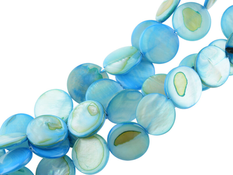 Perlen aus echtem Perlmutt in blau 14mm 26 Stück