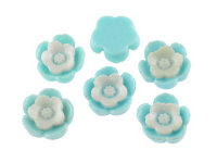 Resincabochons als Blume in aquamarine-weiß 12 mm 8...