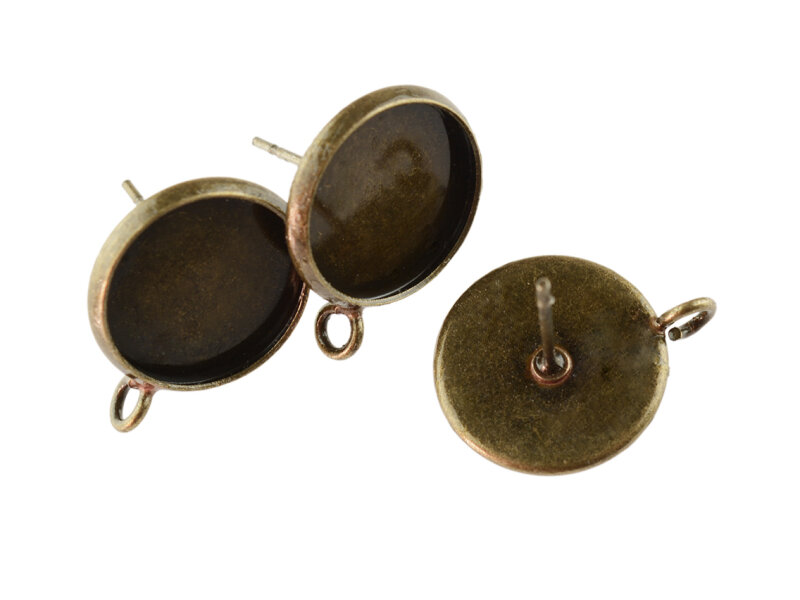 Ohrstecker aus Messing mit Aufhängung für 12 mm Cabochons in antik bronzefarben 4 Stück