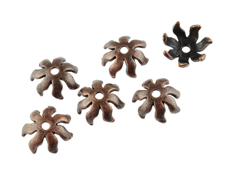 Perlkappen im floralen Design in antik kupferfarben 6 Stück