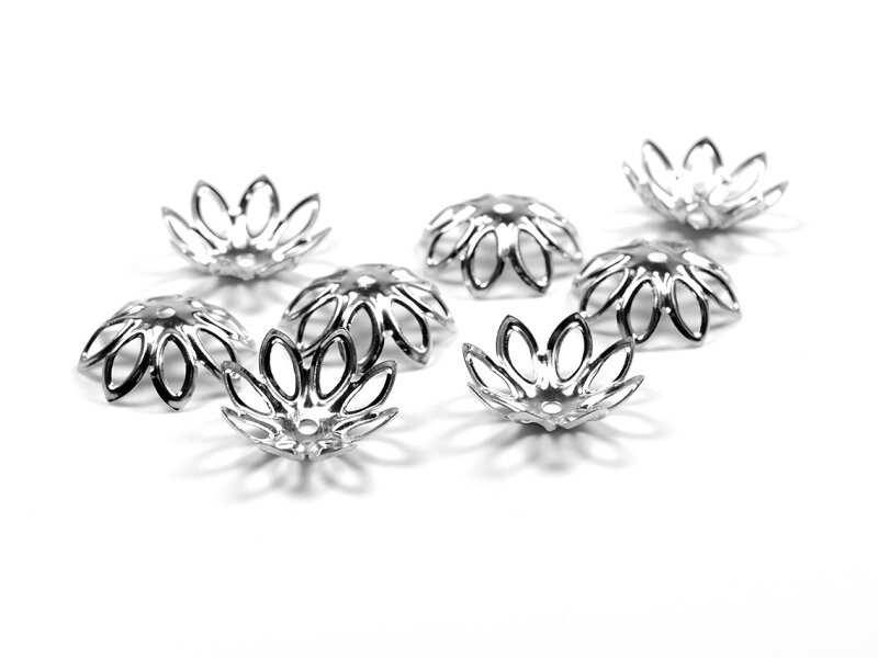 Perlkappen als Blüte in platinfarben für 14 mm Perlen 30 Stück