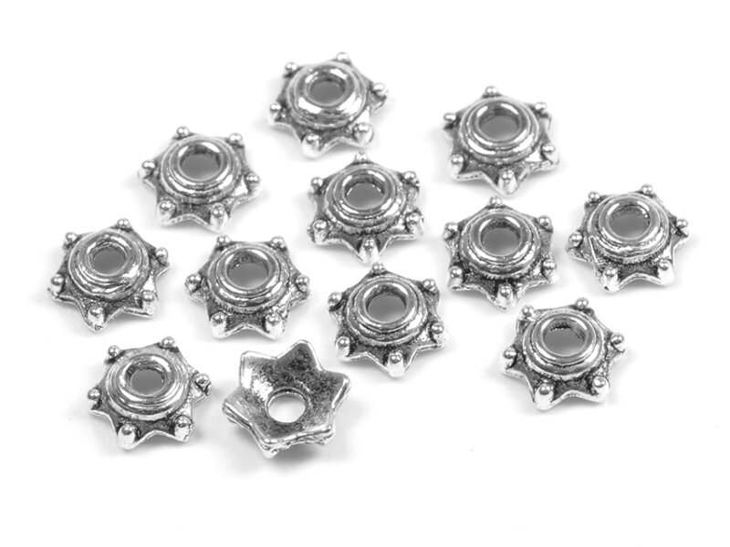 Perlkappen als Stern in antik silberfarben für 6 mm Perlen 50 Stück