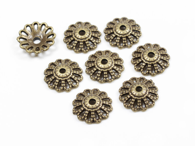 orientalische Perlkappen als Gänseblümchen in antik bronzefarben 12 mm 10 Stück
