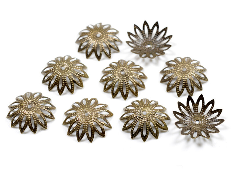Perlkappen als Blüte in antik bronzefarben für 16 mm Perlen 20 Stück