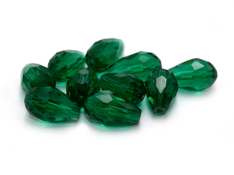 Glasschliffperlen facettiert als Tropfen in smaragdgrün 15 mm 10 Stück