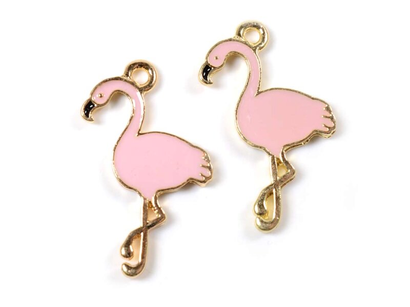 emaillierte Anhänger rosa Flamingo goldfarben 2 Stück