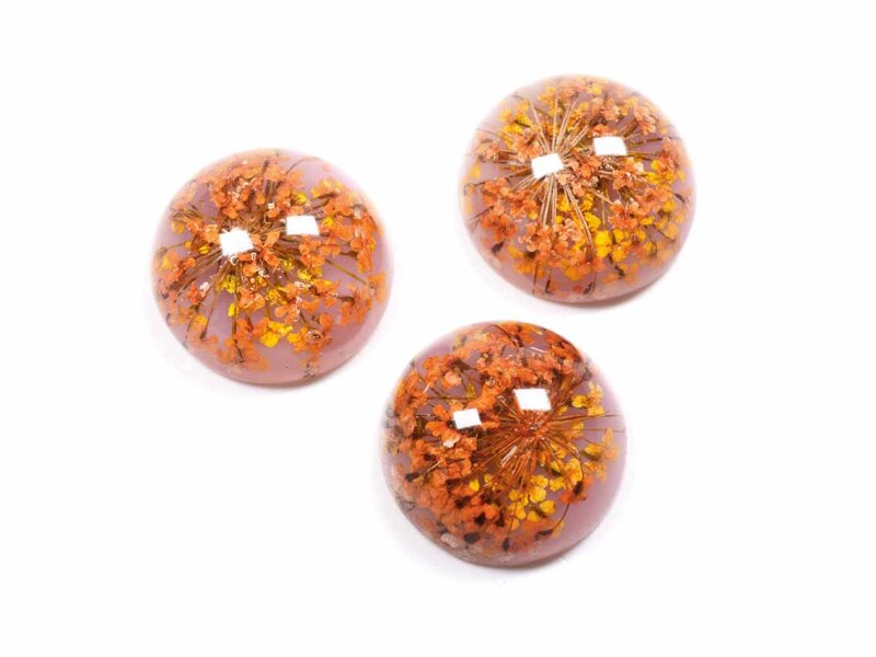Cabochons aus Harz mit echter Blume in orange 18 mm 2 Stück