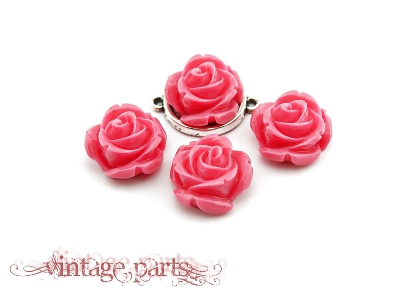4 Cabochons als Rose in light pink, 15 mm