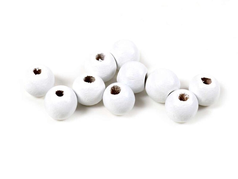 Perlen aus Holz in weiß 8 mm 10 Stück