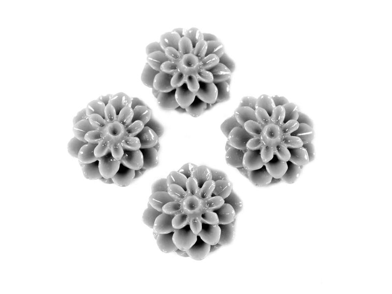 Cabochons als Blume in grau 15 mm 4 Stück