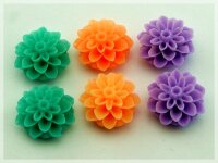 6 Cabochons Blume im Set in orange, lila und türkis,...