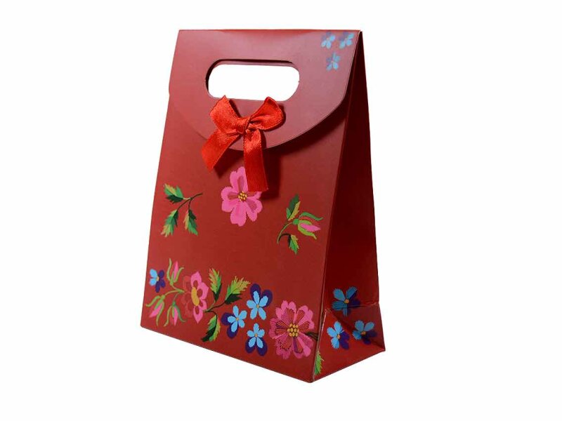 Geschenkverpackung Folklore in rot mit Klettverschluss 2 Stück