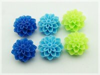 6 Cabochon Blumen im Set in blau, türkis und...