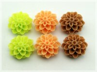 6 Cabochons Blume im Set in orange, braun,grün, 15 mm