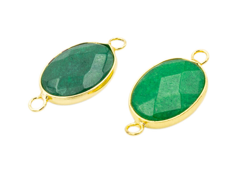 Verbinder aus Jade in grün mit Fassung aus Messing in goldfarben