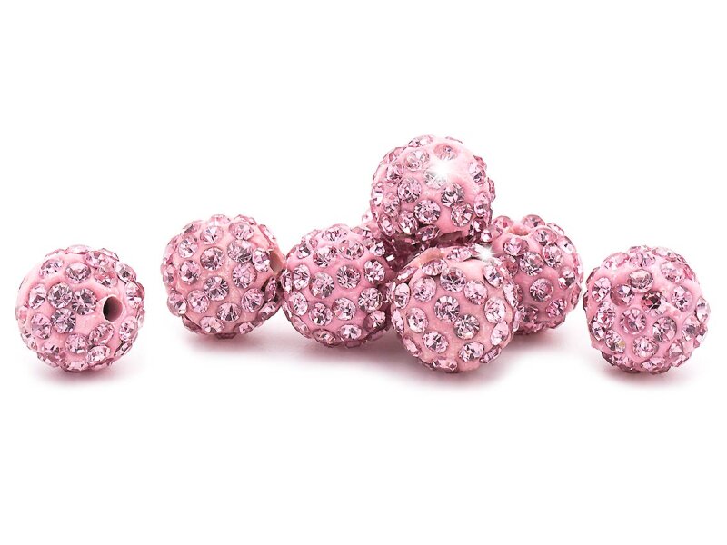 Perlen aus Polymerton mit Strasssteinen in rosa 10 mm 2 Stück