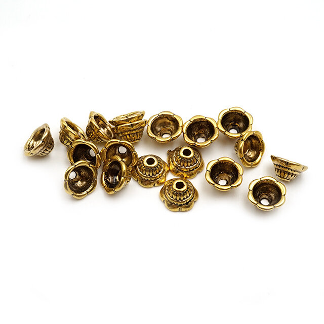 20 Perlkappen in vintage goldfarben, 8 mm
