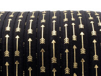 elastisches Gummiband/Faltband in schwarz mit goldenen Pfeilen 1m