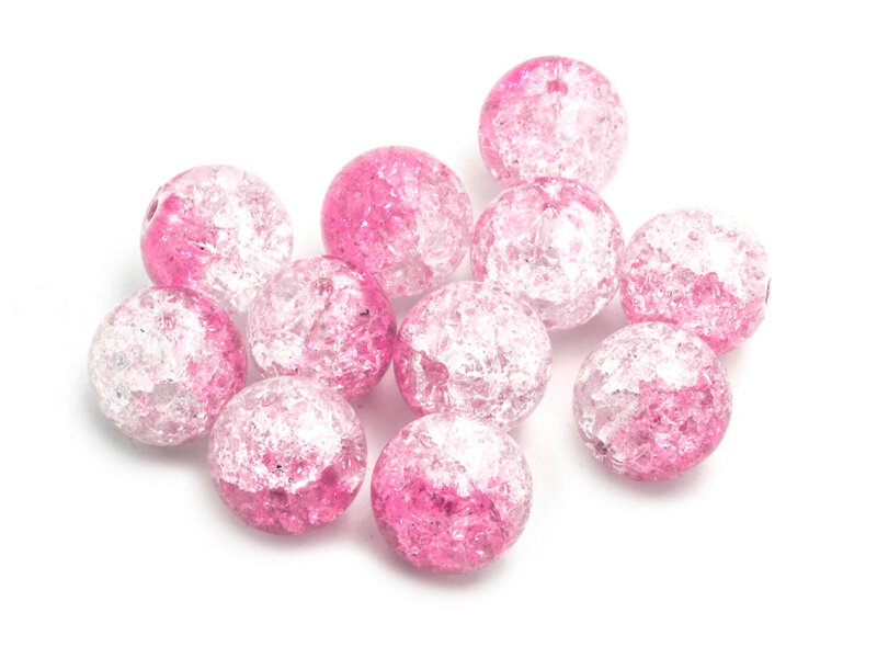 Crackle Glasperlen in pink und weiß 10 mm 10 Stück