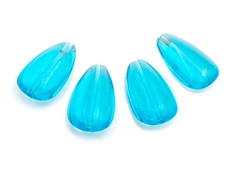 große Glasperlen als Tropfen in aquamarine 4 Stück
