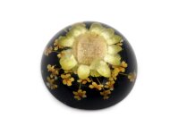 Cabochon aus schwarzem Harz mit einer echten gelben Blume 18 mm 1 Stück