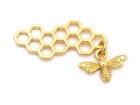 Anhänger als Honigwabe mit Biene in gold 2 Stück