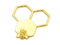 Anhänger als große Honigwabe mit Biene in gold 2 Stück