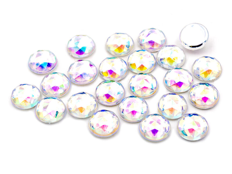 facettierte Cabochons im holographic Design in silber 8 mm 20 Stück