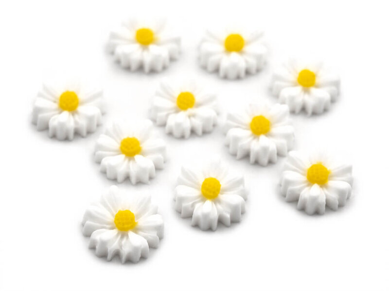Cabochons als Gänseblümchen in weiß 8,5 mm 10 Stück