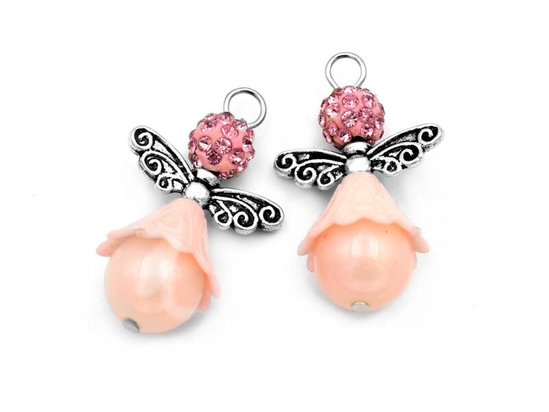 Perlenengel mit Strasssteinen in rosa und antik silberfarben 2 Stück