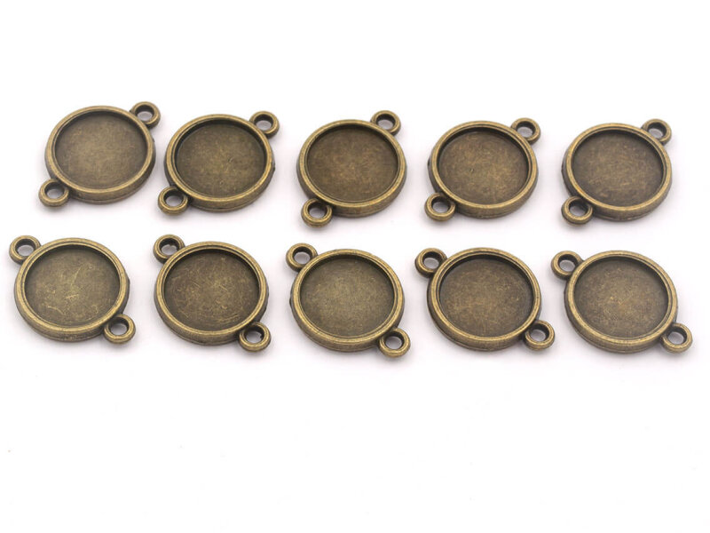 doppelseitige Fassungen als Verbinder für 12 mm Cabochons in antik bronzefarben 10 Stück