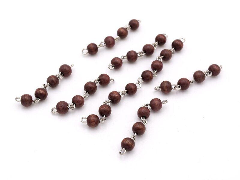 Verbinder mit vier Perlen aus Holz in dunkelbraun 8 Stück