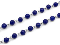Gliederkette mit dunkelblauen Perlen in platinfarben 100cm
