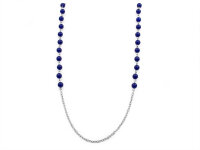 Gliederkette mit dunkelblauen Perlen in platinfarben 100cm