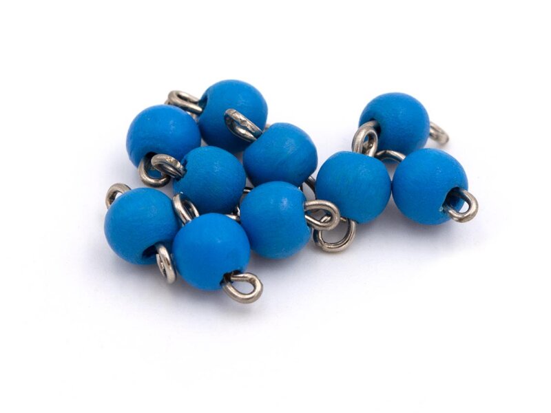Verbinder mit einer Perlen aus Holz in hellblau und Ösenstift in platinfarben 10 Stück