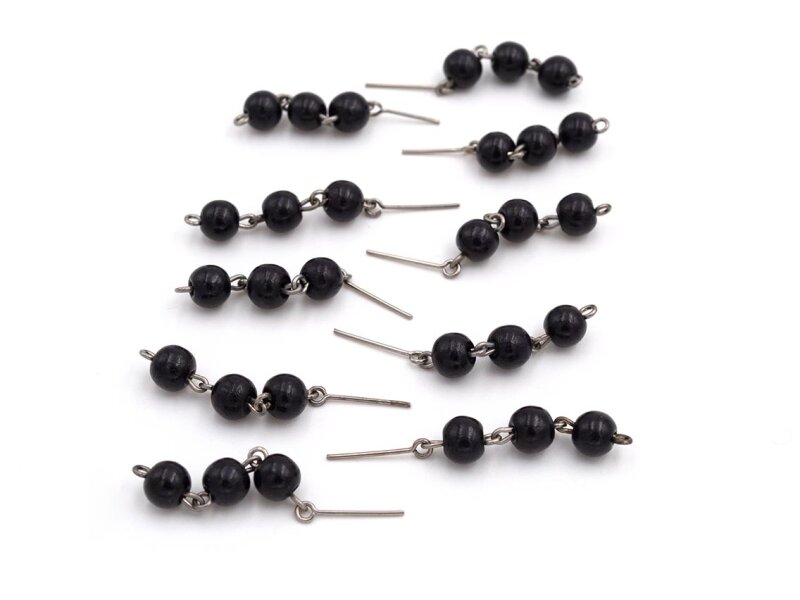 Verbinder mit drei Perlen aus Holz in schwarz und Ösenstift in platinfarben 10 Stück