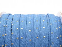 Band aus Jeansstoff in hellblau mit goldenen Punkten 1m
