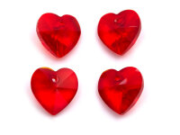 Glasschliffperlen in rot als Herz 4Stk.