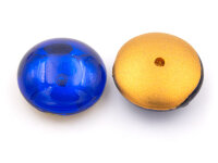 gewölbte Glascabochons in dunkelblau und antik goldfarben 14mm 6 Stück