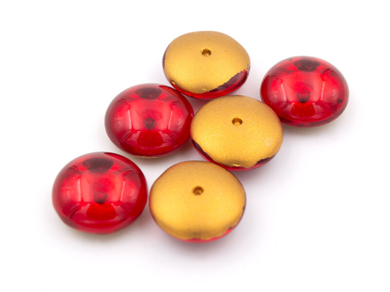 gewölbte Glascabochons in rot und antik goldfarben 14mm 6 Stück