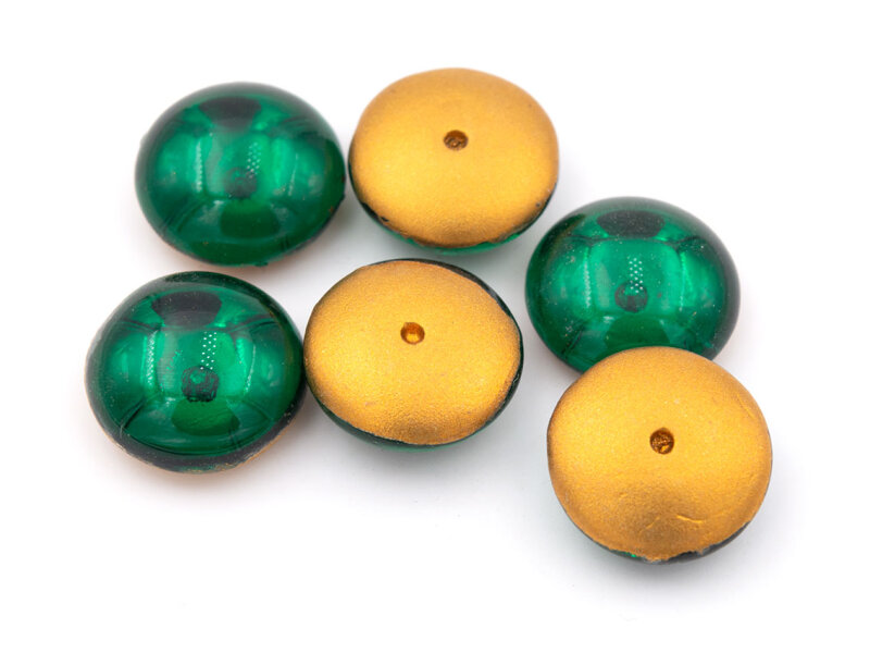 gewölbte Glascabochons in waldgrün und antik goldfarben 14mm 6 Stück