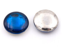doppelseitige Glascabochons in dunkelblau und antik silberfarben 14mm 6 Stück