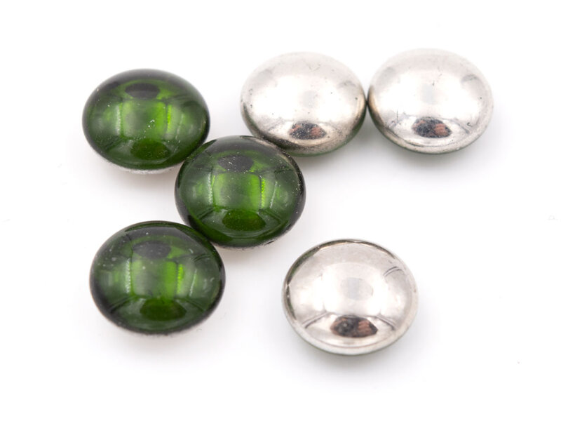 doppelseitige Glascabochons in grün und antik silberfarben 10mm 6 Stück