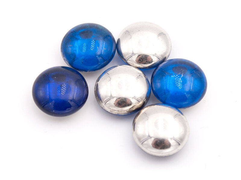 doppelseitige Glascabochons in dunkelblau und antik silberfarben 10mm 6 Stück