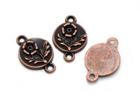 10 Verbinder rund mit Blume in antik Kupfer