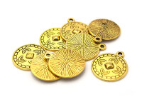 Plättchenanhänger mit Verzierung in antik goldfarben 8 Stück
