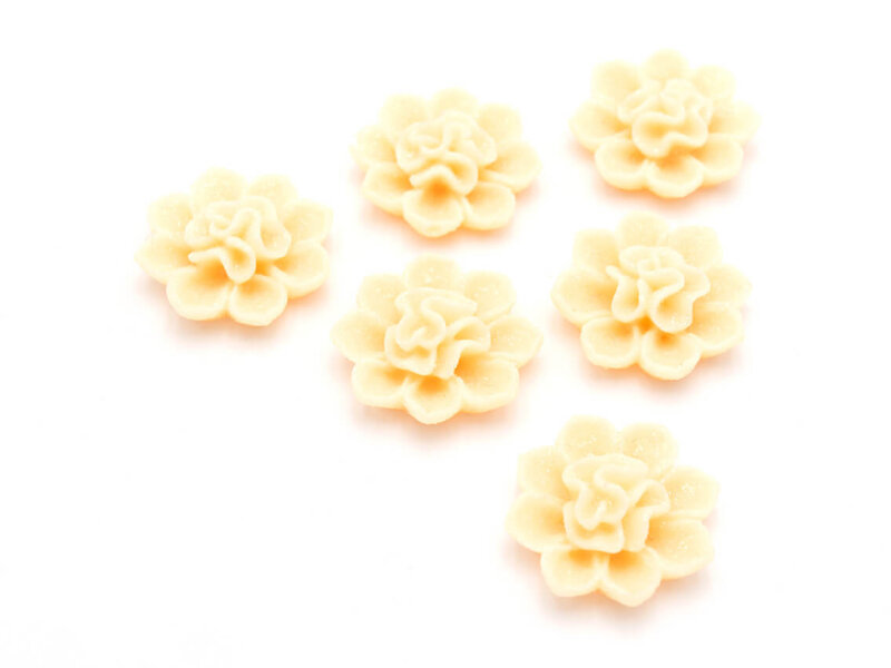 Cabochons als Blume mit Glitzer in beige 21 mm 6 Stück 2te Wahl