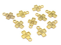 Anhänger als Kreuz in antik goldfarben 10 Stück